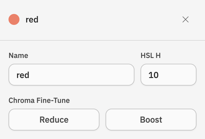 Fine-tuning controls for one colour.