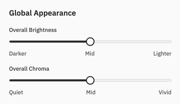 Global palette appearance controls.