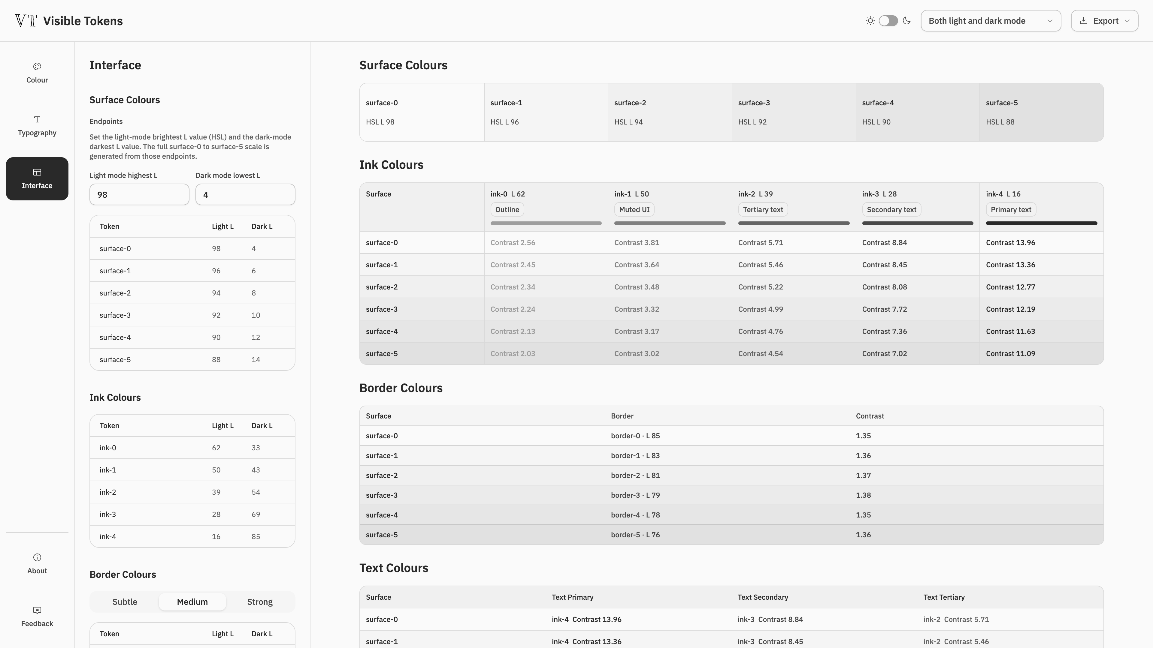 Neutral interface token settings.