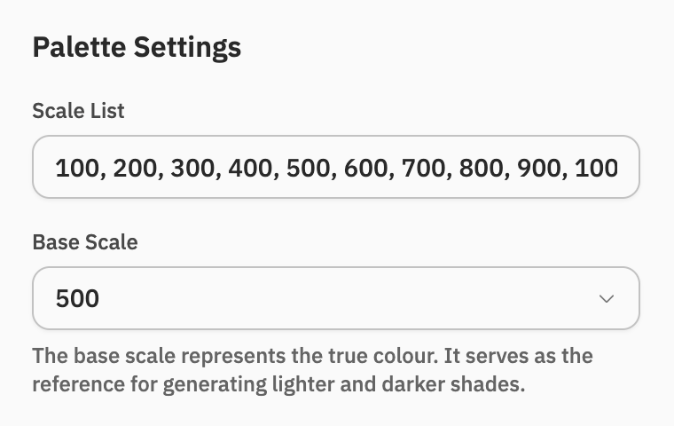 Palette scale settings.
