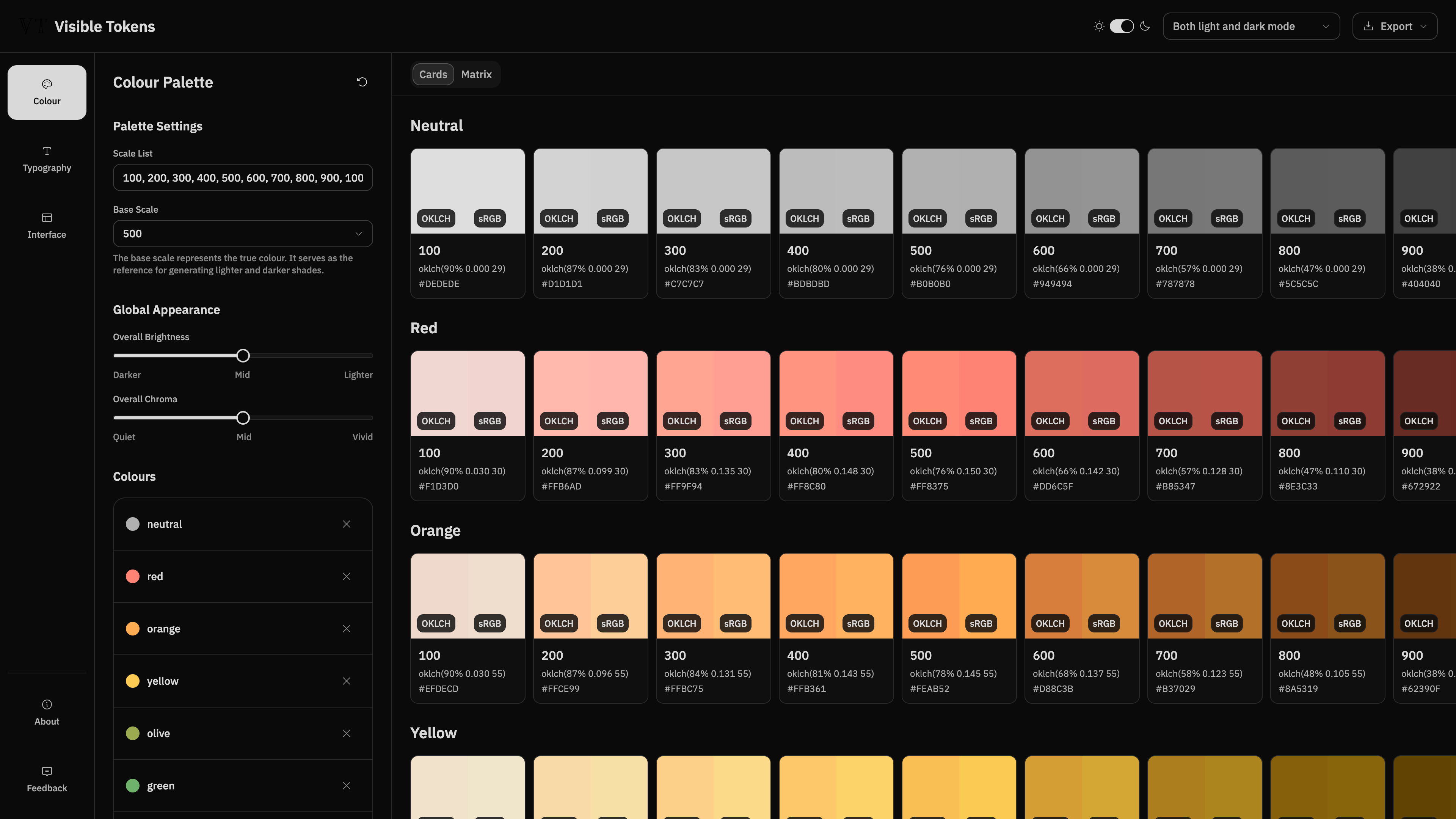Visible Tokens dark mode preview.