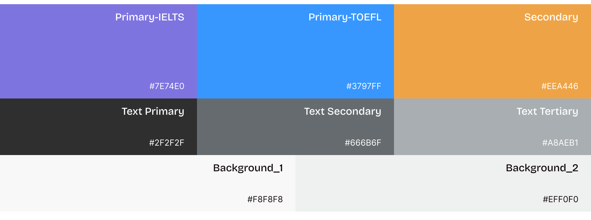 Xiaozhan product colour palette for IELTS, TOEFL, text, and backgrounds.